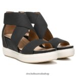 Sheena Wedge Sandal Unisex Dr. Scholl's 4Z4JXV128 Black Smooth